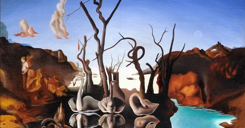 Сальвадор дали «лебеди, отражающиеся в слонах» (1937). Salvador Dali Swans reflecting Elephants. Сальвадор дали картины слоны и лебеди. Картина Сальвадора дали лебеди отражающиеся в слонах.