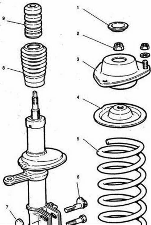 Сборка переднего амортизатора ВАЗ 2110. Передняя стойка ВАЗ 2110 В сборе схема. Стойка передняя ВАЗ 2110 схема. Схема стойки амортизатора ВАЗ 2110. Правильная сборка стойки