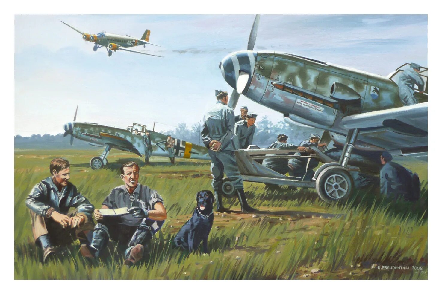 E painting. Benjamin Freudenthal художник. Messerschmitt bf.109 и Юнкерс 87. Пилот Luftwaffe арт. Мессершмидт живописью.