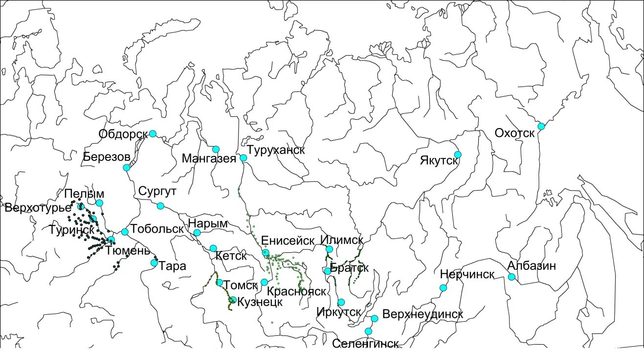 Иркутск нерчинск. Освоение Сибири в 17 веке карта. Города Сибири основанные в XVII. Карта России с городами Тобольск берёзов Обдорск. Мангазея карта 17 век.