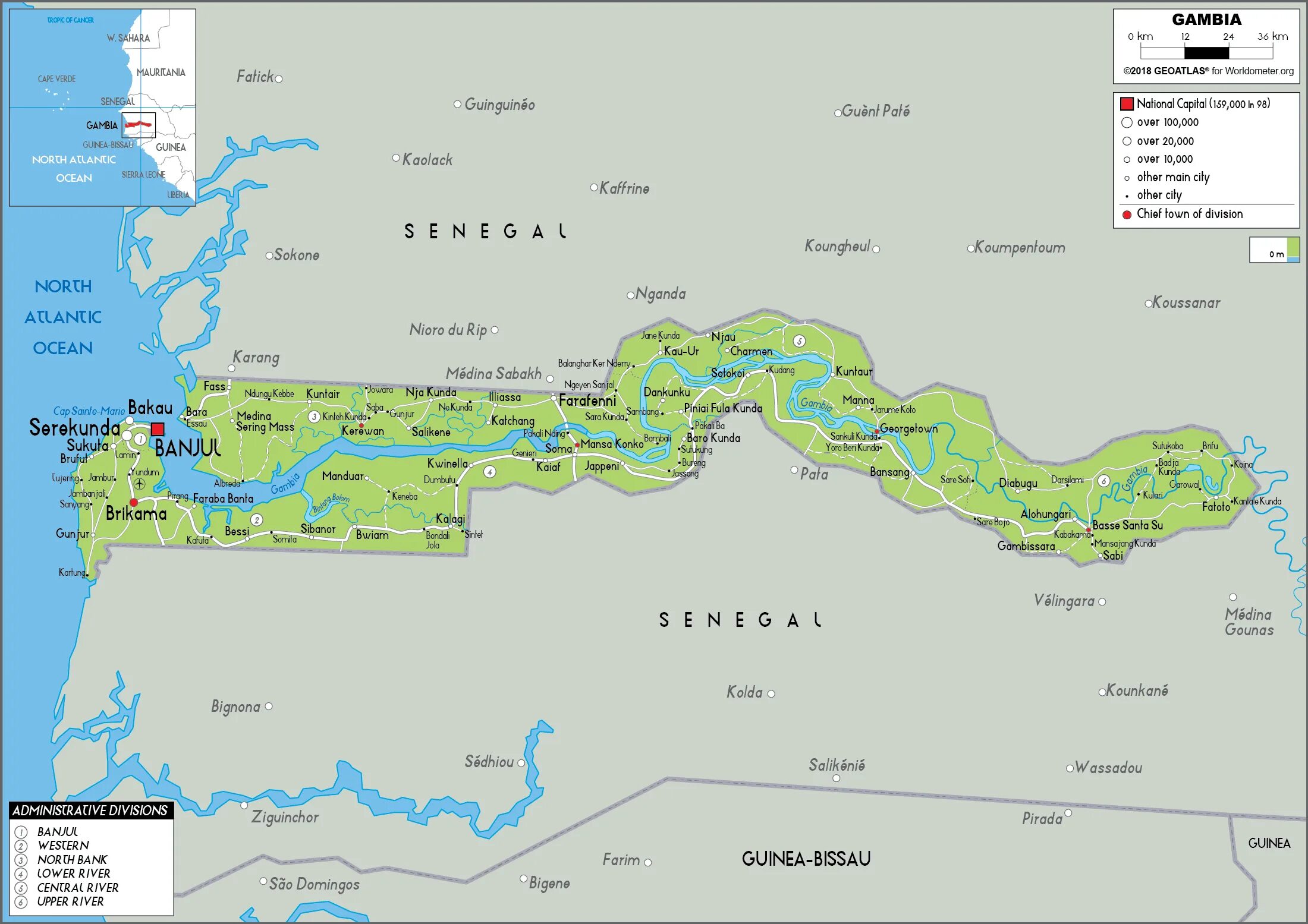 Large rivers map of Gambia Gambia Africa Mapsland Maps of the World