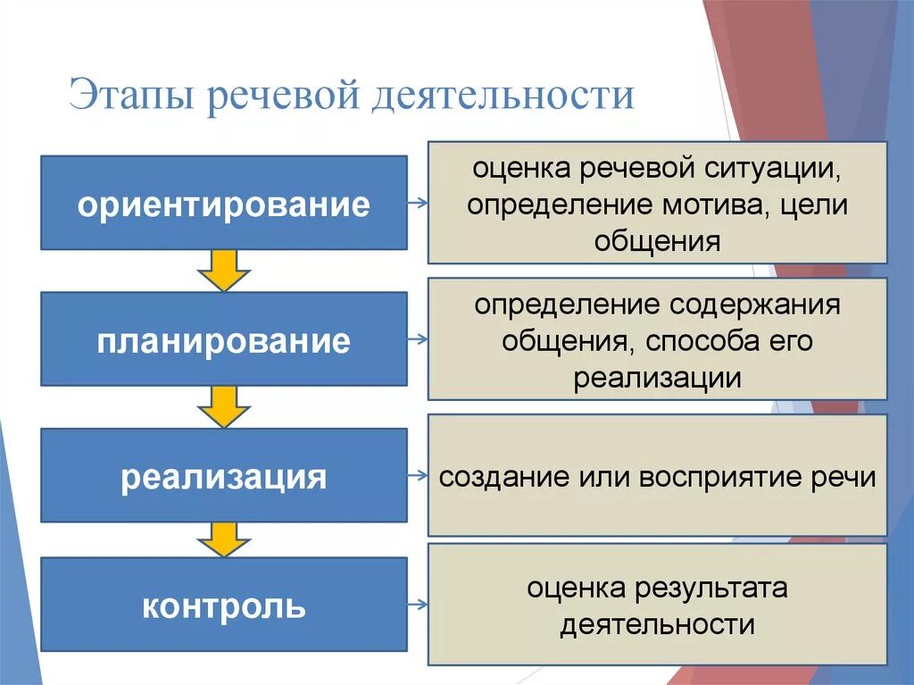 Этапы речевой деятельности. Фазы речевой деятельности. Виды речевой деятельности. Структурная организация речевой деятельности. Средства реализации языка