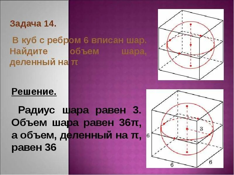 Куб вписан шар радиусом 5. Найдите ребро шара вписанного в куб. Куб с ребром а вписан в шар. Куб с ребром вписан в сферу. Презентация решение задач ЕГЭ планиметрия.