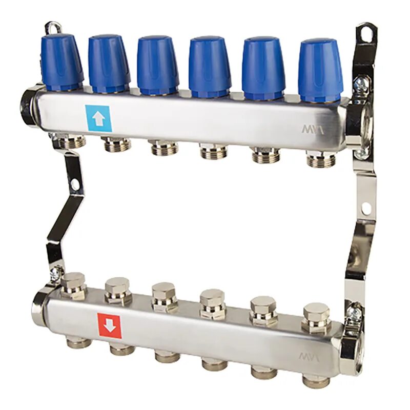 Коллектор описание. Коллекторная группа MVI (MS.404.06) 1" ВР, 4 отвода 3/4". Коллекторная группа MVI (MS.403.06) 1" ВР, 3 отвода 3/4". Коллекторная группа нерж, в сборе, 1"х5 вых. Евроконус 3/4", Valtec. Коллекторная группа MVI (MS.412.06) 1" ВР, 12 отводов 3/4".