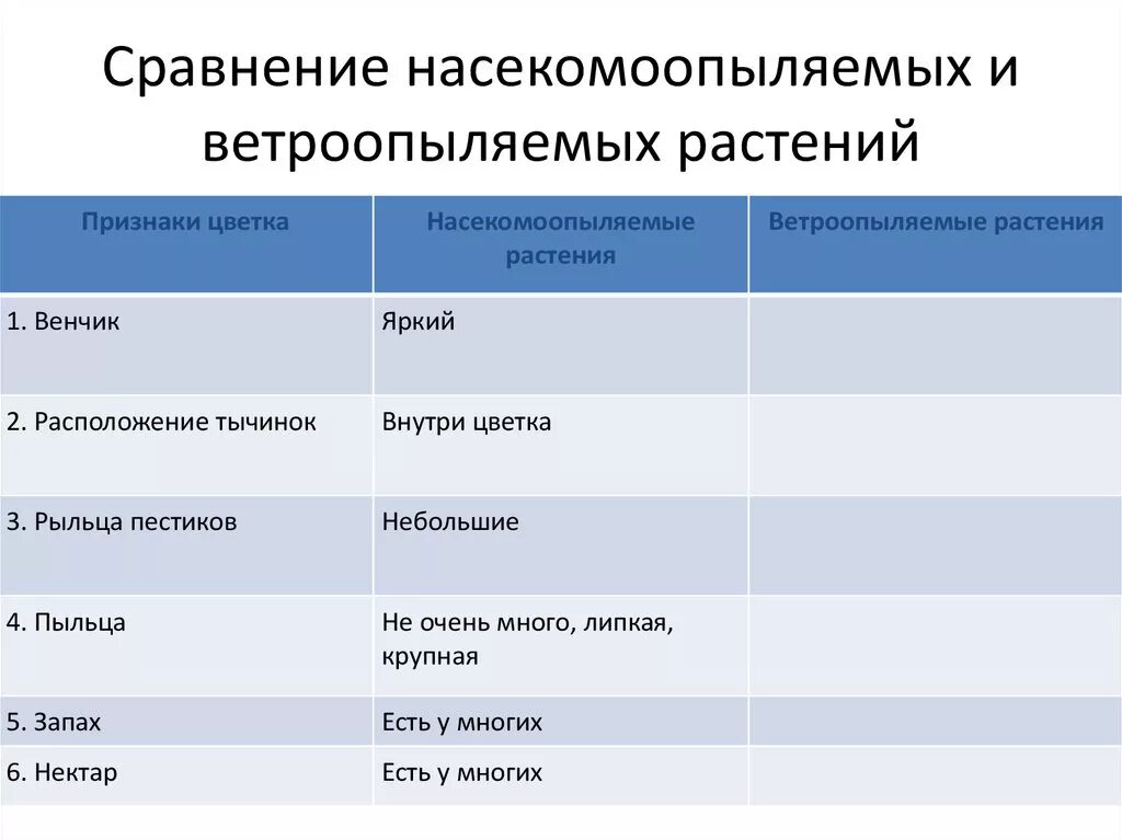 Какие приспособления существуют у ветроопыляемых цветковых растений. Признаки ветроопыляемых и насекомоопыляемых растений. Сравнение ветроопыляемых и насекомоопыляемых растений. Венчик насекомоопыляемые растения. Таблица ветроопыляемых и насекомоопыляемых растений.