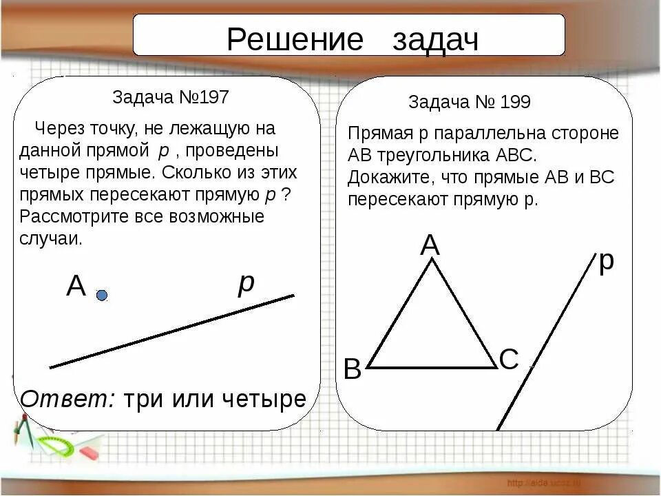 Через не лежащую на данной прямой. Аксиома параллельных прямых задачи. через точку м не лежащую на прямой а проведены. параллельны точка а не лежит на этих прямых. сколько прямых не пересекающих прямую а проходит через точку м.