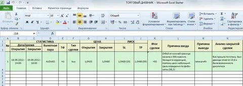 Журнал в excel