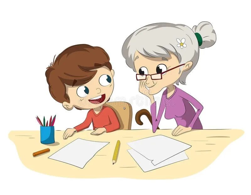 Бабушки делают уроки. Иллюстрации домашних заданий. Бабушка с внуками рисунок. Бабушка рисунок для детей. Ребенок делает уроки рисунок.