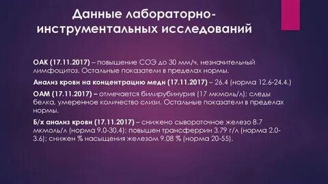 Данные лабораторных исследований
