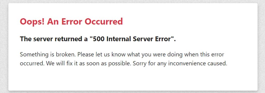 500 Internal Server Error. Планшет Fatal Error. Oops, an Error occurred.. Sorry, an Internal Error occurred.. 405 method not allowed