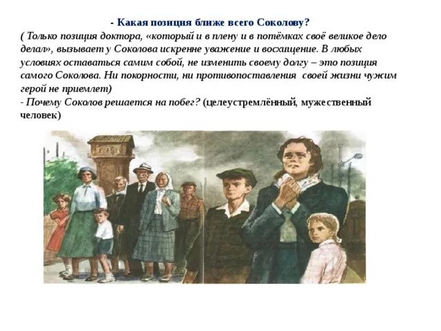 Первый побег соколова судьба. Какая позиция ближе всего Соколову судьба человека. Судьба человека второй побег. Какая позиция ближе всего а. Соколову и почему?. Почему Соколов решается на побег.