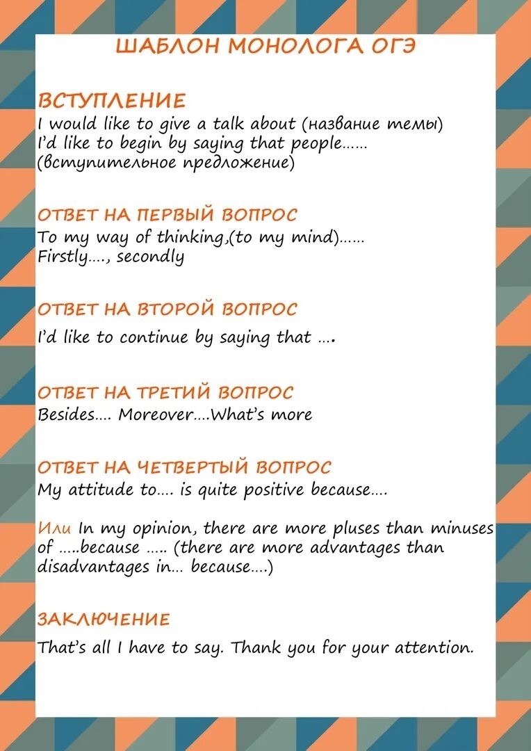 Give a 2 minute talk. Монолог ОГЭ английский. Монолог ОГЭ английский клише. Монолог ОГЭ английский 2022. Монолог английский ОГЭ шаблон.