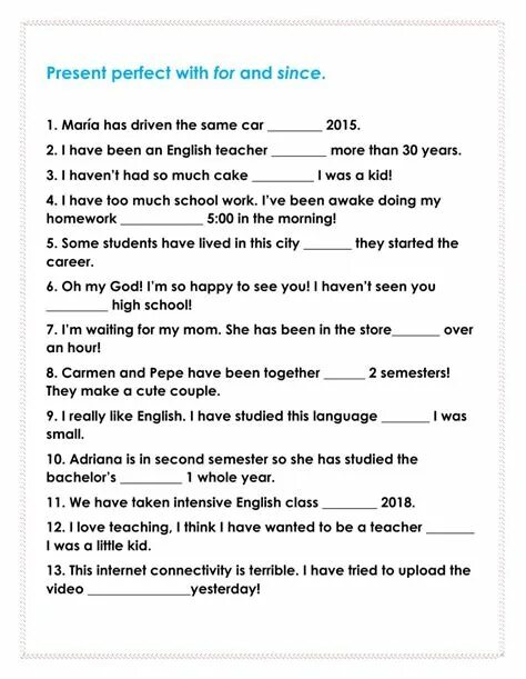 Since for упражнения. Present perfect since for упражнения. Since for present perfect. The perfect present. Задания на for since.