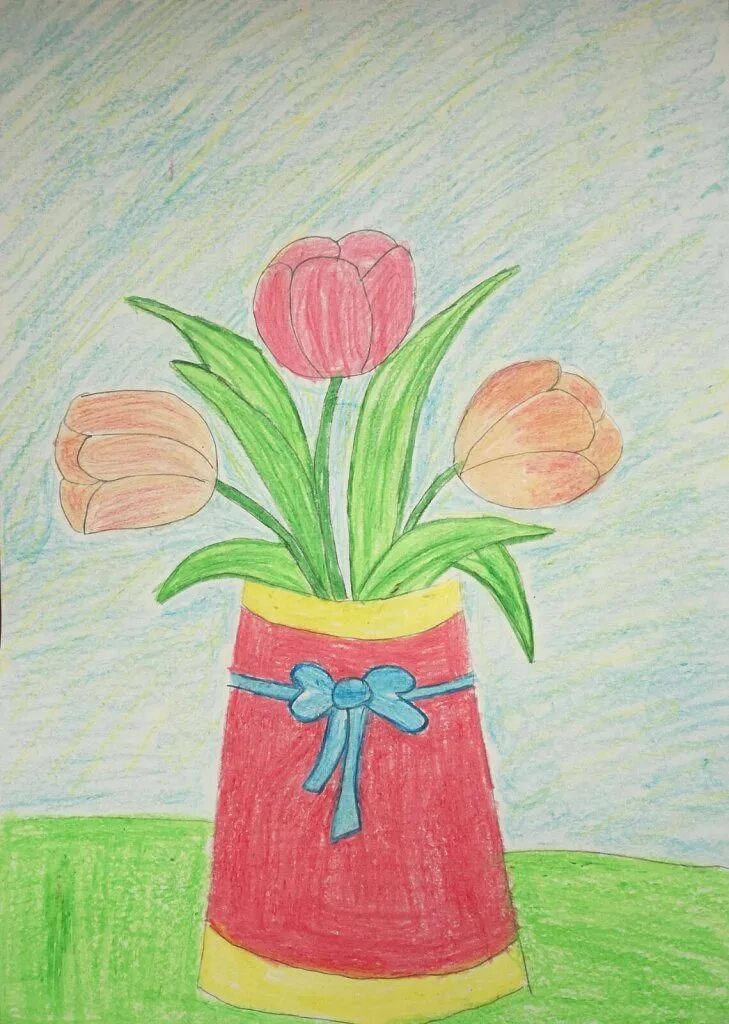Рисование вазы с цветами. Ваза с цветами рисунок. Ваза с цветами цветными карандашами. Рисование ваза с цветами. Весенний букет изо