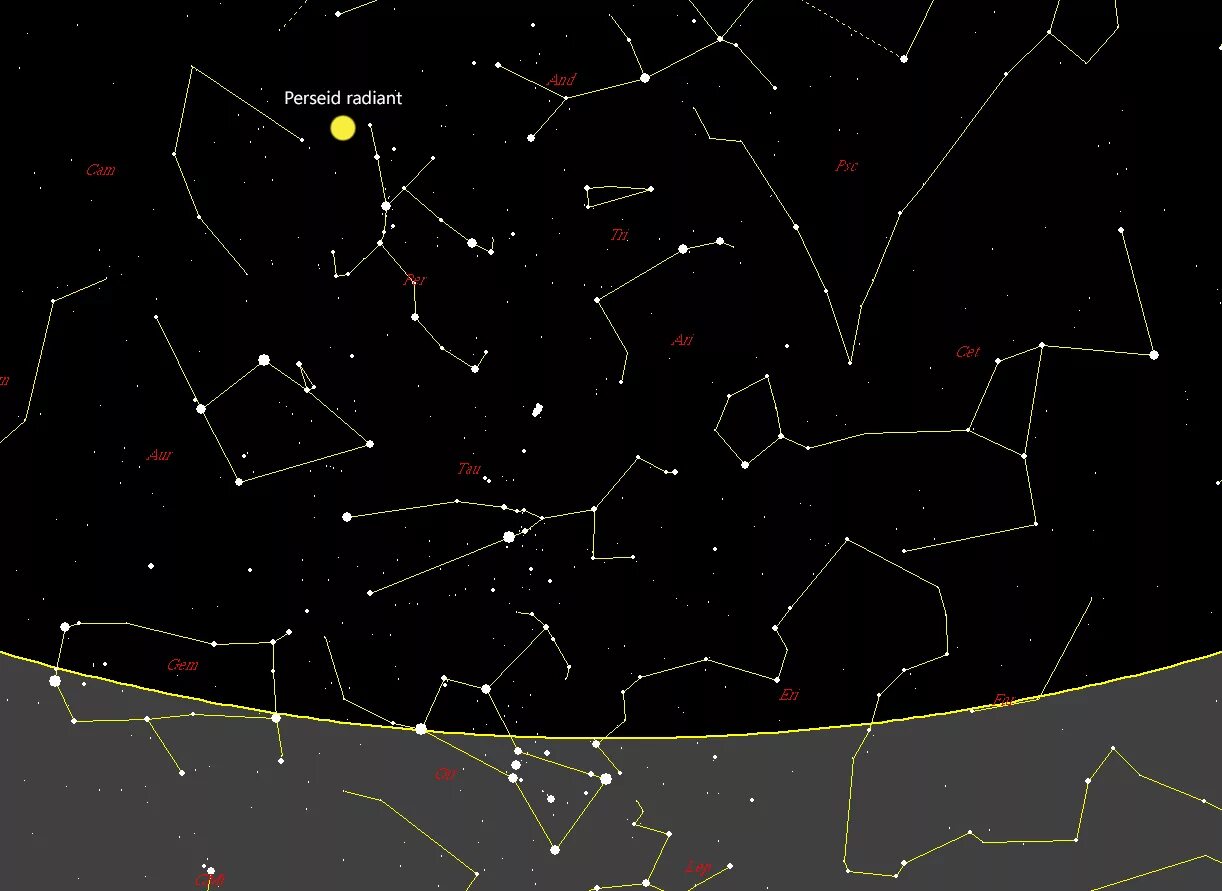 Созвездие августа. Созвездие Персеиды. Радиант Персеид. Персеиды Созвездие Персей. Персеиды метеорный поток Созвездие Персей.