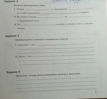 Вставьте пропущенные слова биология 5 класс
