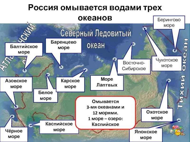 Какие берега омывают россию. Моря Северного Ледовитого океана на карте России. Россия омывается 3 Океанами. Россия омывается водами. Омывается водами трёх океанов ______________, ___________________ и __________________________..