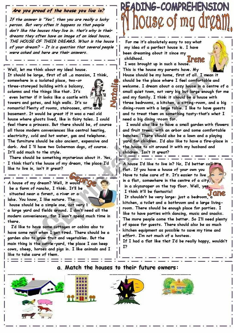 Worksheets типы домов. Texts for reading for intermediate. Текст my house intermediate. Reading house answers. Am is are reading comprehension.