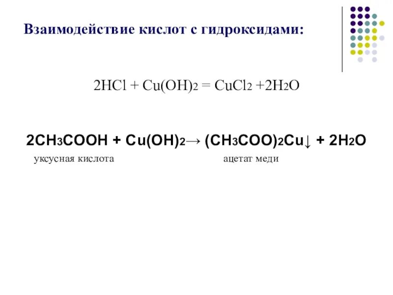 Уксусная плюс гидроксид меди