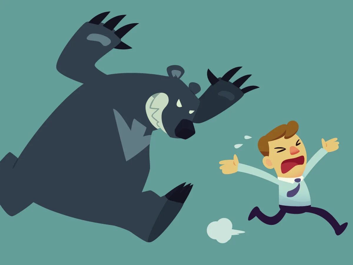 Run away from Bear. The Investor May Bear the risk. Runaway cartoon. Running away cartoon. Run away from catnap