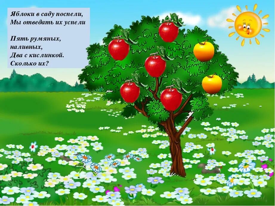 Яблоньки 2. Яблоня в саду. Яблони для детей в саду. Яблоня для дошкольников. В саду созрели яблоки.