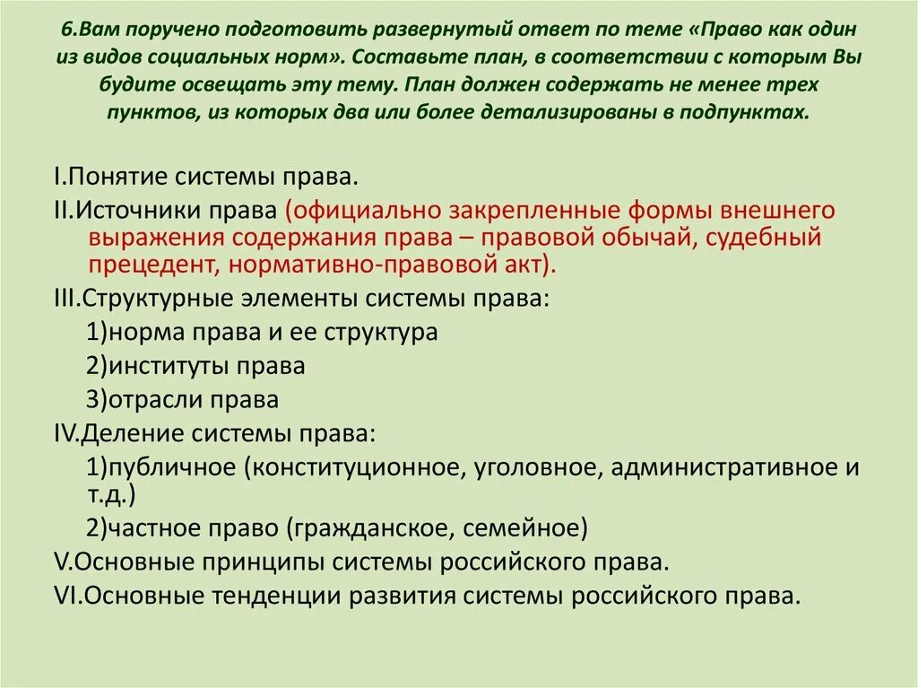 Подготовка поручить. Развернутый план по теме право. Составьте развернутый план по теме:. Вам поручено подготовить развернутый ответ.