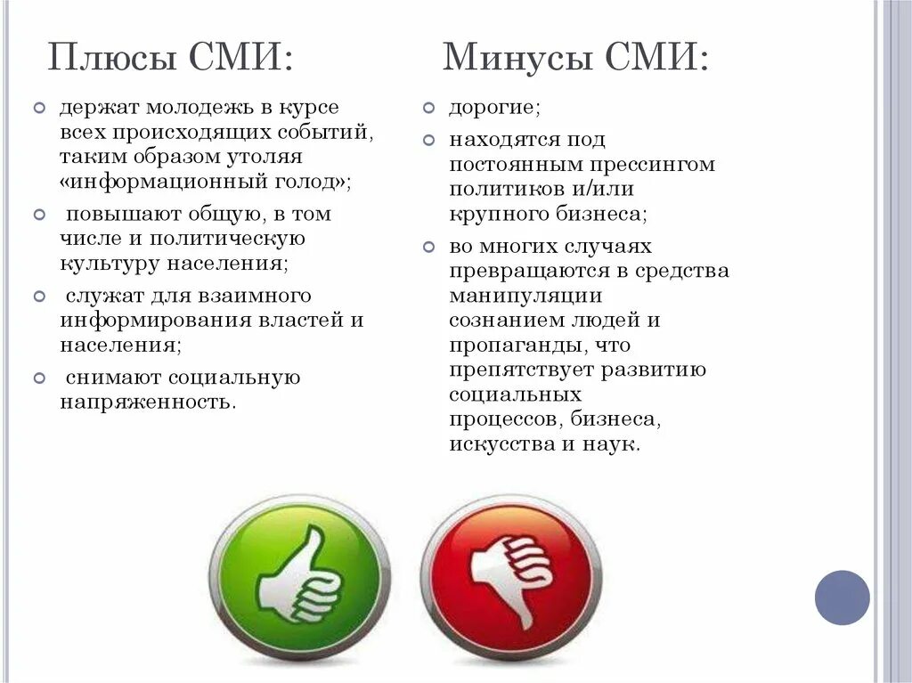 Нужно ли сми. Плюсы и минусы СМИ. Плюсы и минусы средств массовой информации. Минусы СМИ. Положительные стороны СМИ.