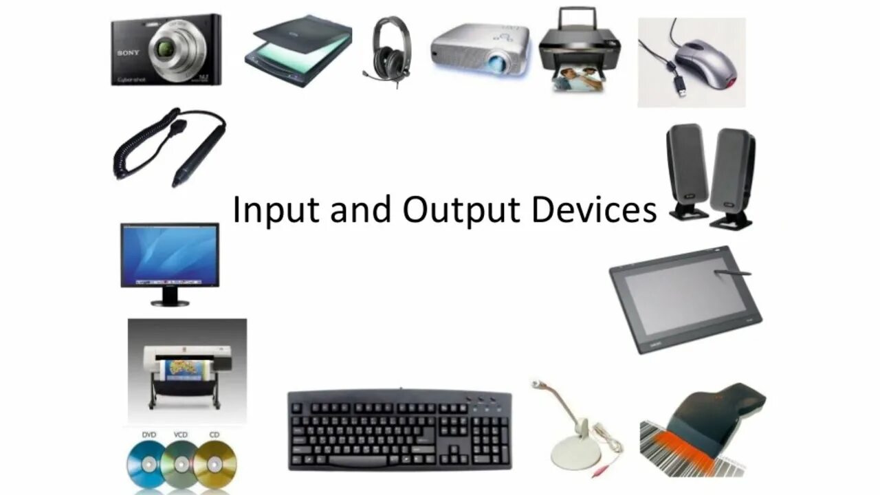 What device do you have. Input and output devices. устройства ввода и вывода. устройства ввода на белом фоне. output devices of computer.