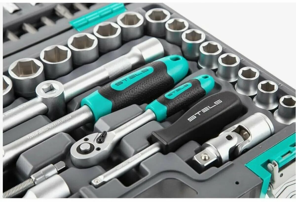 Stels 14099. , stels. набор инструмента 1/4", 3/8", 1/2", crv, s2, усиленный кейс, 216шт stels 14115. набор инструментов, 1/2" , 1/4" , crv, в кейсе 82 предм вихрь. набор инструментов 94 предм.