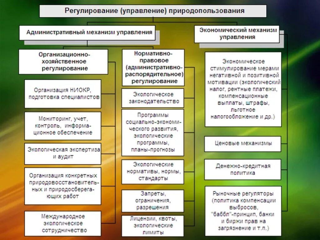 Экологическая политика правовое регулирование. Регулирование природопользования. Структура природопользования. Управление природопользованием. Методы управления природопользованием.