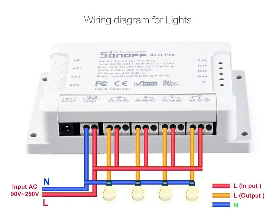 Интеллектуальный выключатель света Sonoff 4CH Pro R2 умный переключатель дистанц