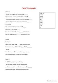 Dance Monkey Lyrics Interactive Worksheet A69