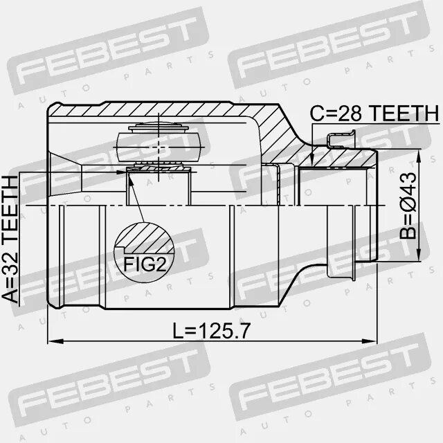 Шрус внутренний правый 24x43x28 Kia Credos II 97 1997-2000 [d01. Шрус внутренний 29x43x26. Шрус внутренний 24x*x24. 14x 43 24x