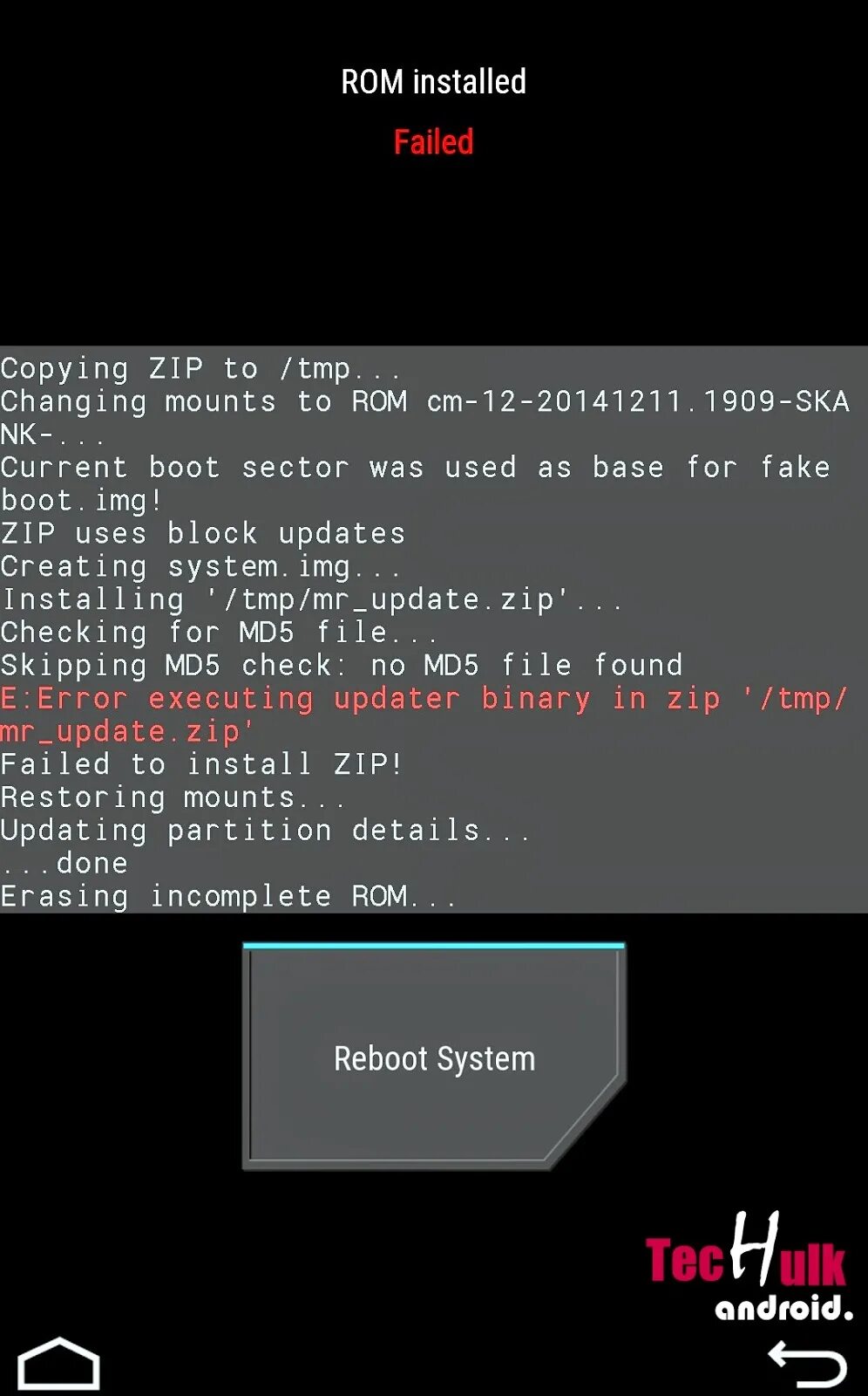 Install zip failed. Error installing zip file twrp.