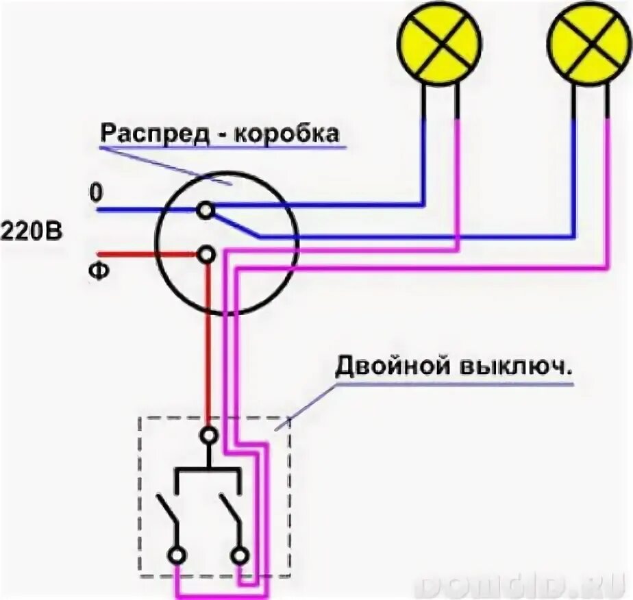 Проводка на двойной выключатель и лампочку схема