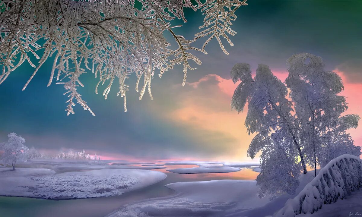Зимний пейзаж. Зимний вечер. Красота зимы. Добрый вечер февраль картинки красивые