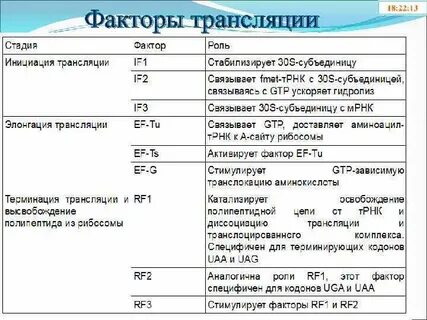 Соотнесите класс факторов терминации и их характеристики