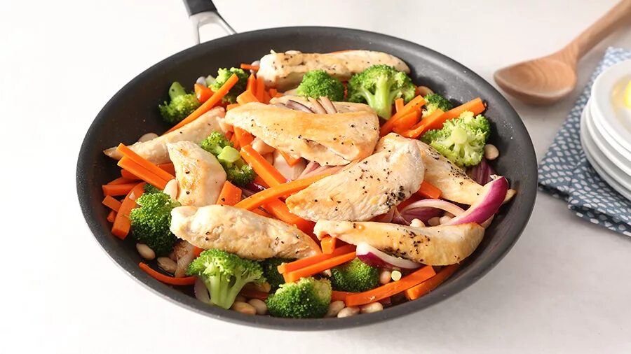 Курица с овощами. Куриное филе с овощами. Куриное филе с овощами на сковороде. Курица с отварными овощами.