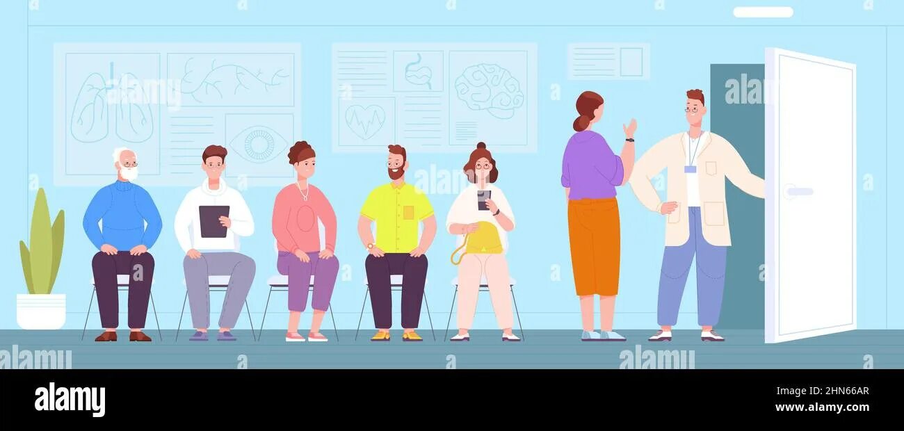 Как встать в очередь к врачу. Медицина пациенты очередь иллюстрации. прием врача очередь вектор. люди в очереди к врачу иллюстрация.