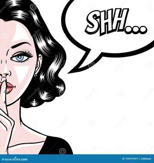 Comic Style Beautiful Young Woman Holding a Finger To Her Mouth, Secret.