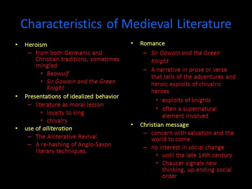 Medieval Romance Literature. Literary periods Medieval. Modern English Literature презентация. Introduction to the course. Medieval Literature. Main characteristics