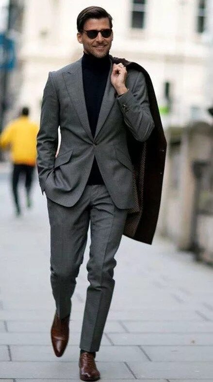Mens new winter grey double breasted slim retro woolen casual suit vest men Brit