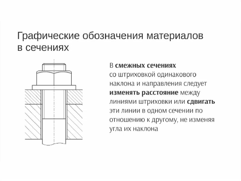 Штриховка сечений смежных деталей. Инженерная Графика презентация Введение. Смежные сечения обозначение. Материалы в сечении.