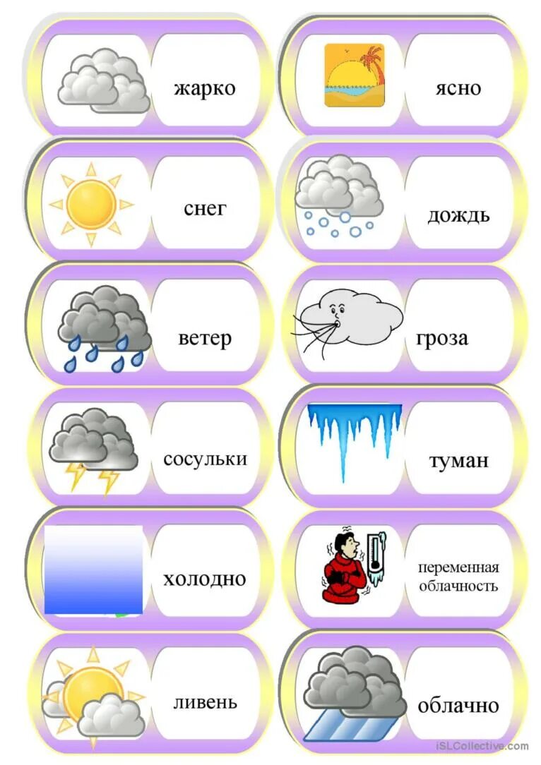 Сегодня погода слова. РКИ для детей рабочие листы. Погода РКИ. Погодные явления рабочие листы РКИ. Домино погода на английском языке для детей.
