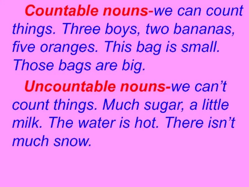 Plurals of countable and uncountable nouns. Plurals of countable and uncountable nouns