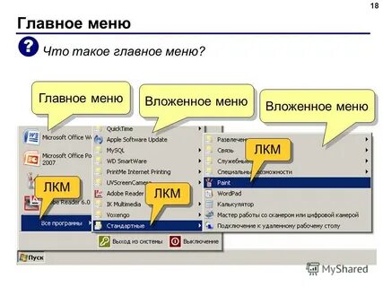 Главное меню можно