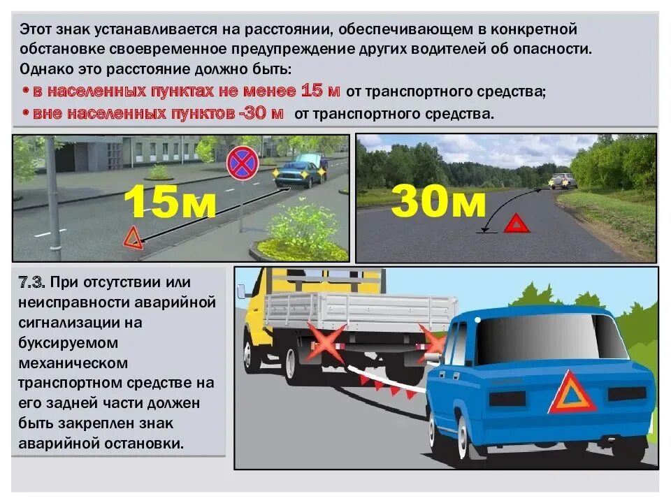 Применение аварийных сигналов и знаков аварийной остановки. Аварийная сигнализация и знак аварийной остановки ПДД. На каком расстоянии выставляется знак аварийной остановки. Выставление знака аварийной остановки.