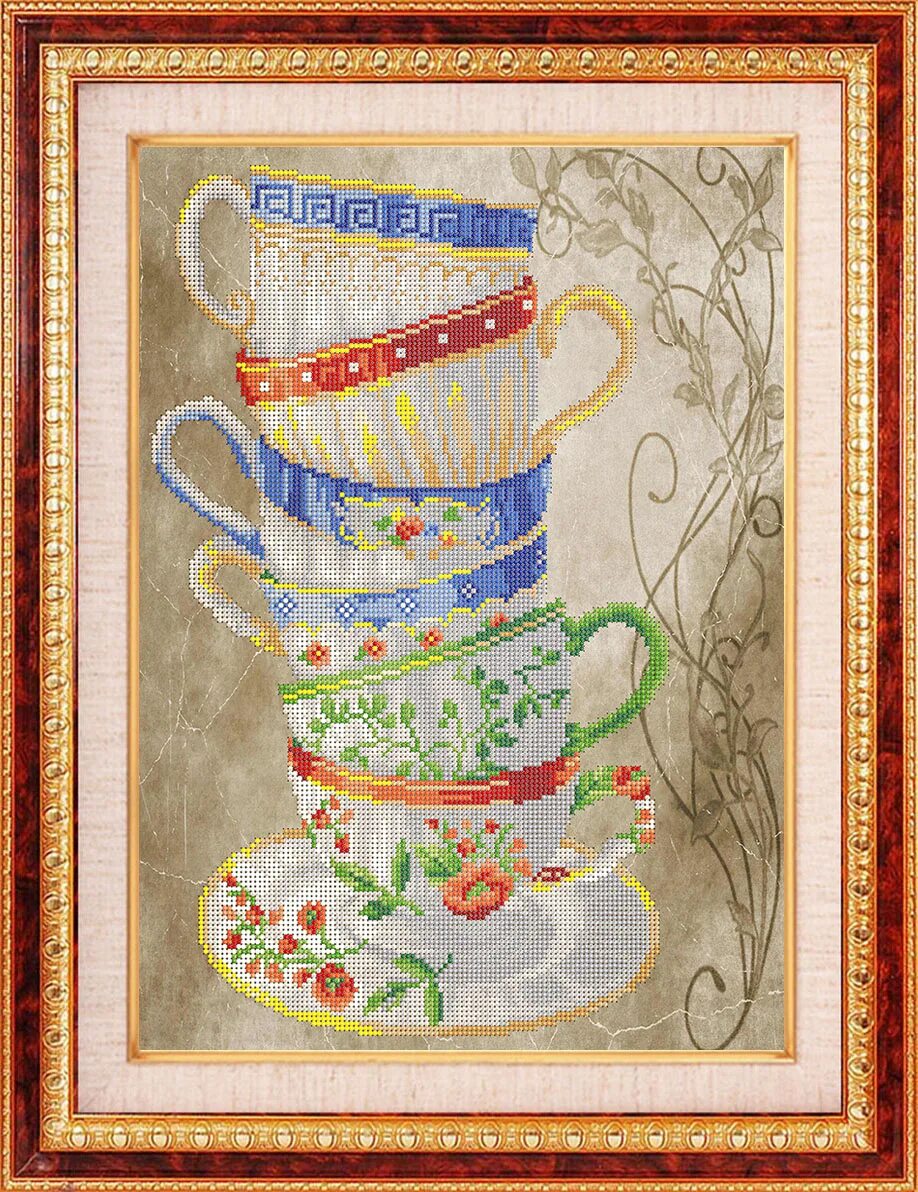 Вышивка чайные чашки. Набор для вышивания крестом «dome» 100108 "a set of coffee cups" (dome). Вышивка кружка. Вышивка чайные чашки. Кружок по вышивке.