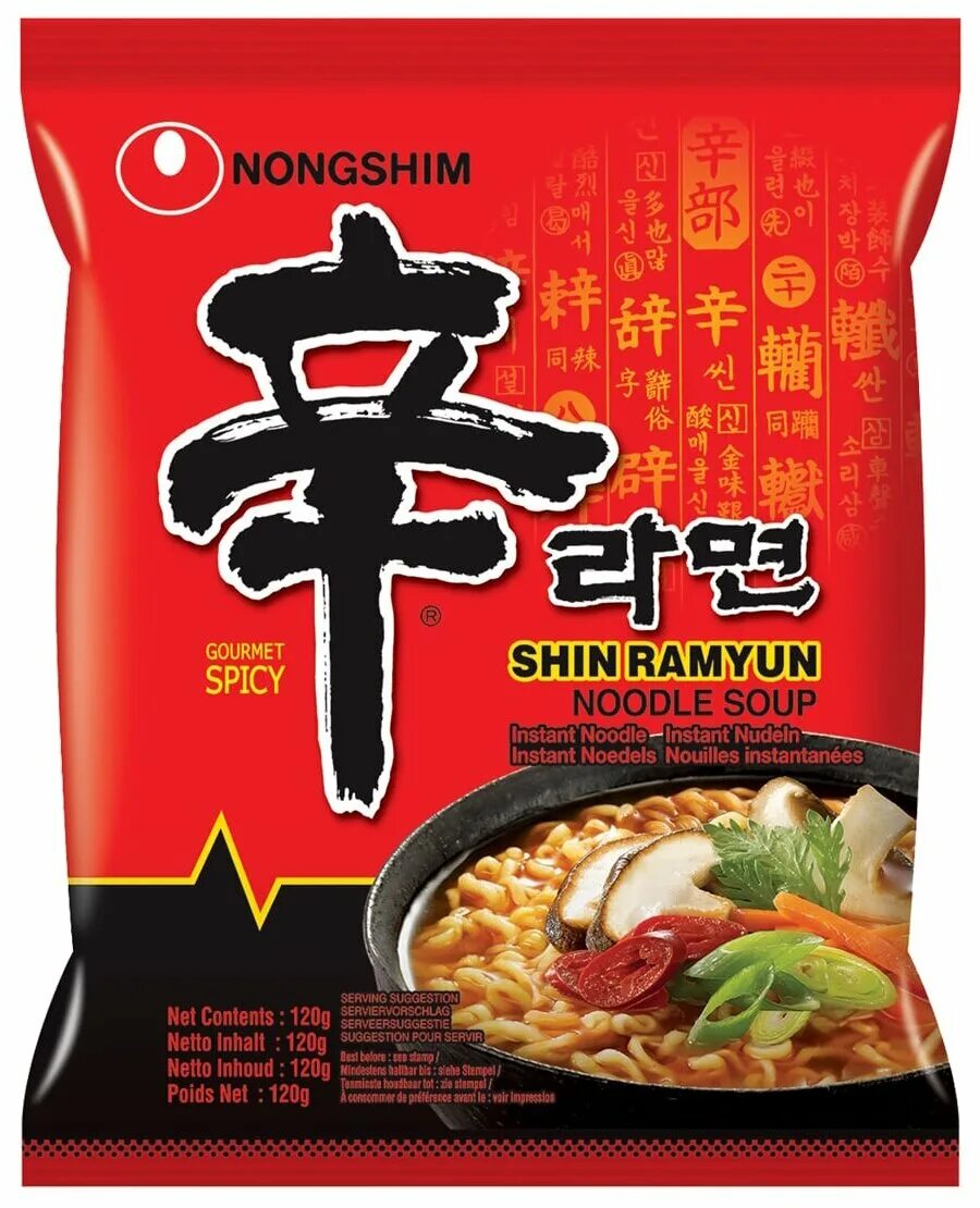 Шин рамен отзывы. Кимчи рамен Nongshim. Шин рамен Nongshim. Лапша Shin Ramyun 120 г. Лапша Nongshim шин рамен пачка 120г.