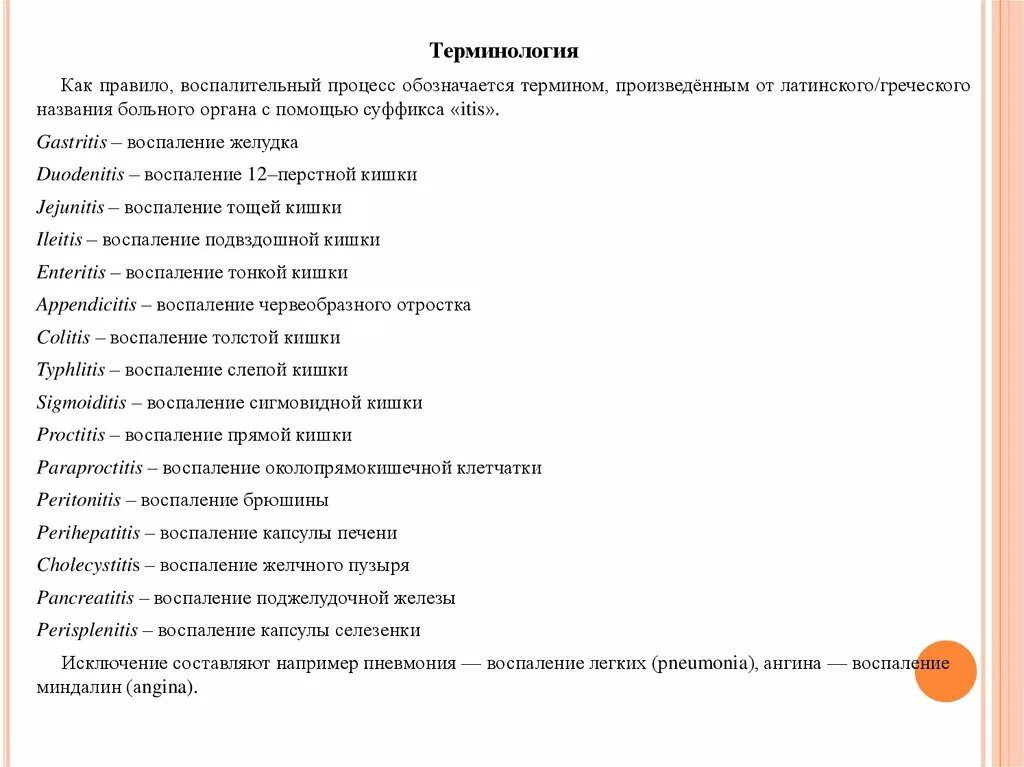 Имена заболевших. Терминология воспаления. Термины воспаления органов. Воспаление названия терминология презентация. Латинские названия воспаления органов.